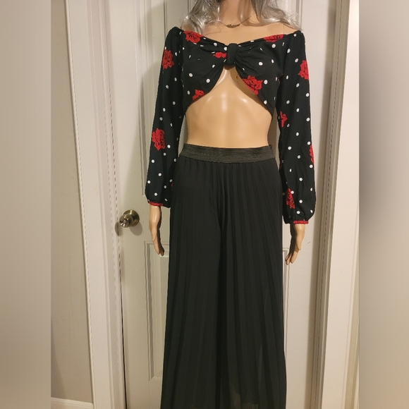 Butterscotch Black Pleated Culotte with Stretchy Waist - Picture 2 of 7